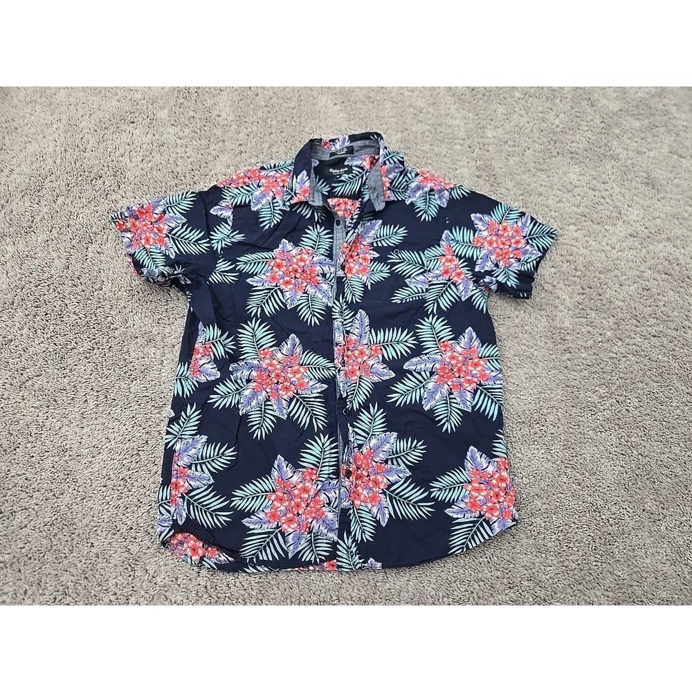 Eighty Eight Platinum Button Up Shirt Mens XL Blue Tropical Floral Hawaiian